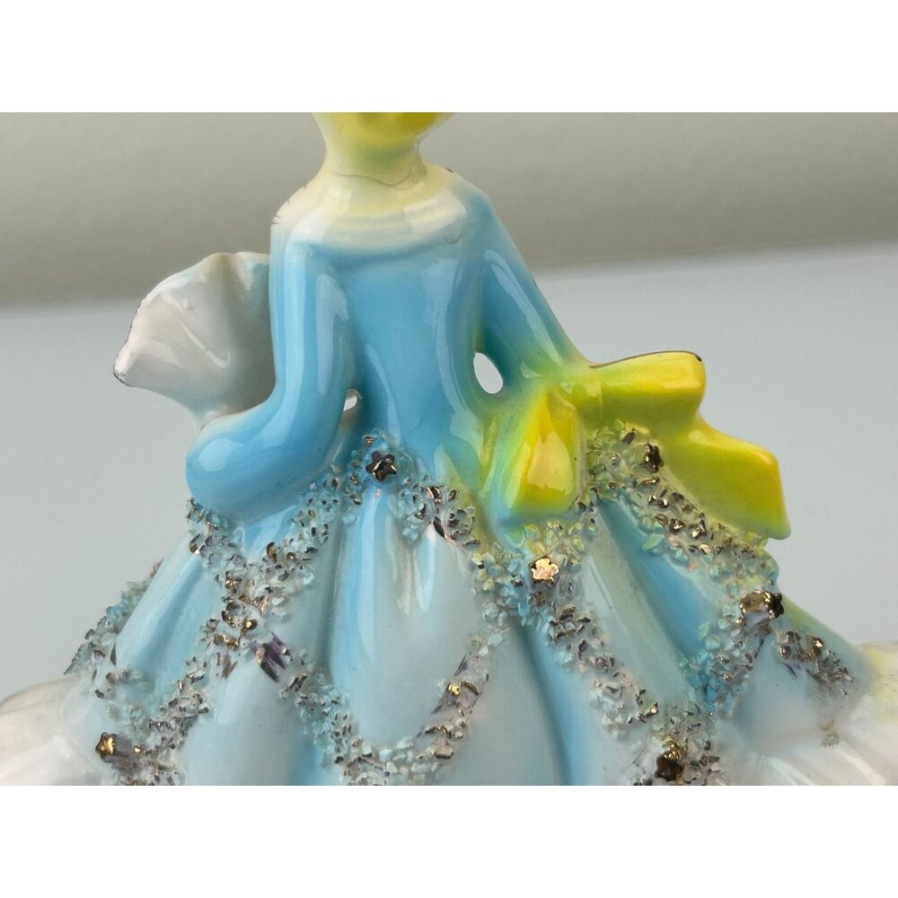 Victoria Ceramics Blue Dress Lady Figure w/ Fan Spaghetti Ceramic REPAIRED READ - Picture 11 of 16